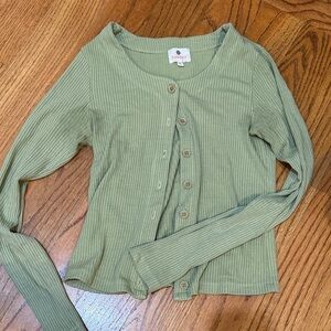 Sage Green Ribbed fitted cardigan